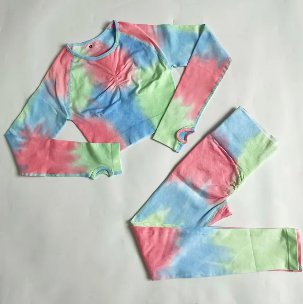 Seamless Knitted Tie-dye Gradient Quick-drying Sports Gym Suit